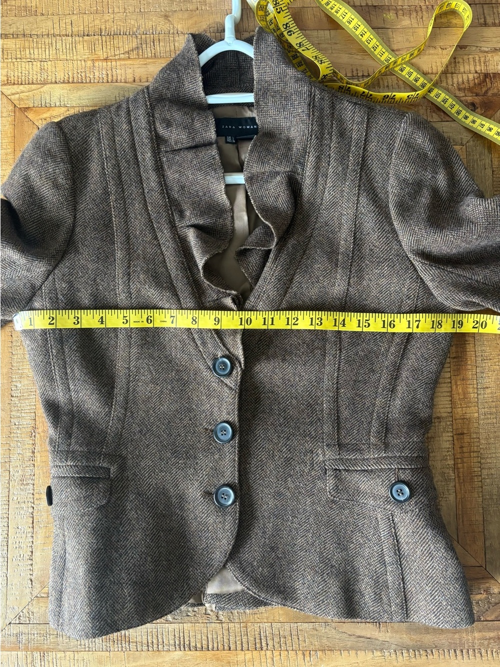 Zara Brown Ruffle Collar Wool Blend Blazer - Picture 4 of 6